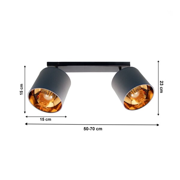 Spot de plafond mobile tissu E27 70 cm en gris or