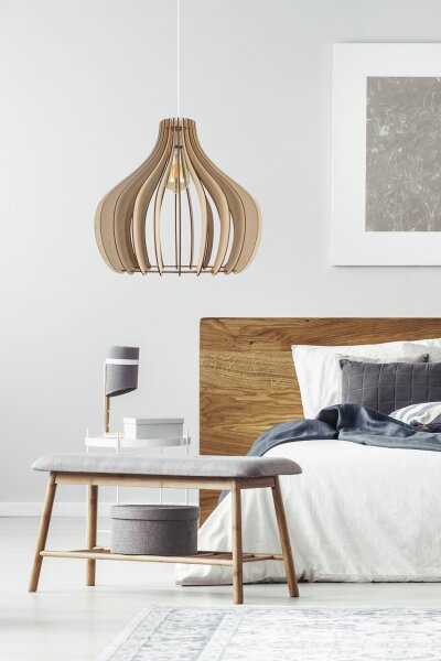 Suspension bois métal blanc E27 Ø40 cm confortable