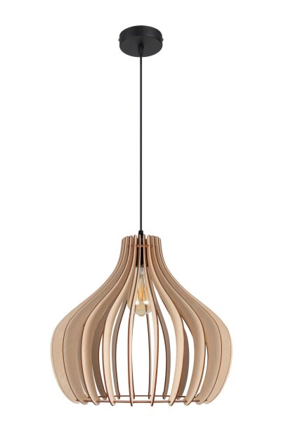 Lampe à suspendre bois métal noir E27 Ø40 cm rond confortable