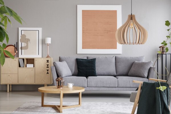 Lampe à suspendre bois métal noir E27 Ø40 cm rond confortable