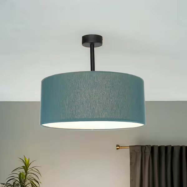 Lampe de plafonnier ronde Abat-jour en tissu pétrole E27 Ø40 cm