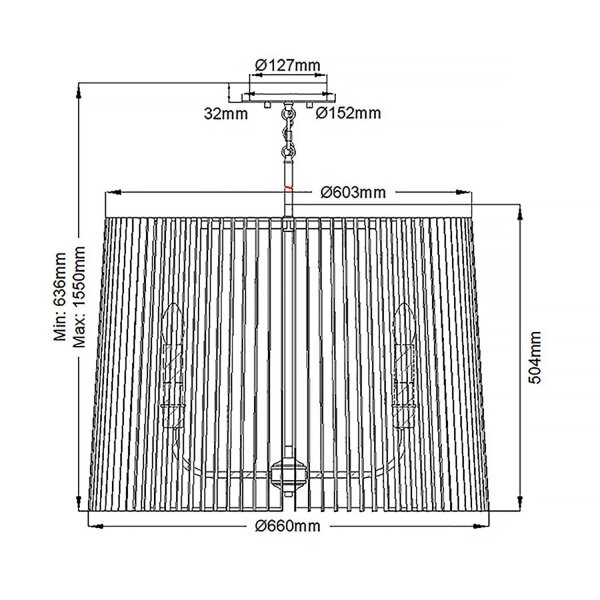 Suspension en métal D : 66 cm H : max. 155 cm rond 6x E14