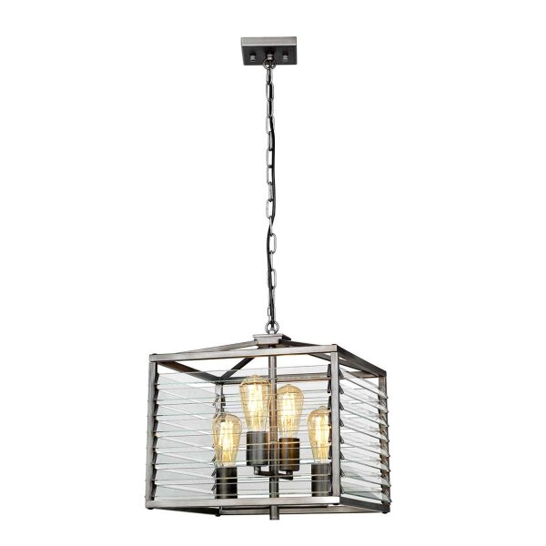 Suspension métal verre L : 39,4 cm Gris Gunmetal 4x E27