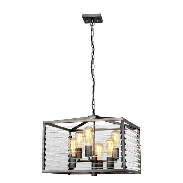 Suspension carrée métal verre E27 L : 49,3 cm Gris Gunmetal