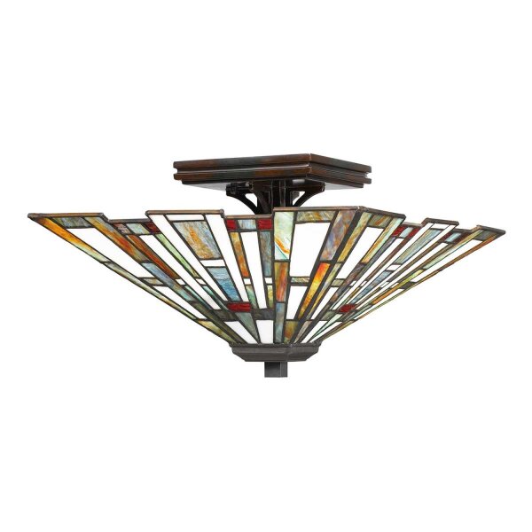Plafonnier en métal verre 36,7 cm de large style Tiffany 2x E27