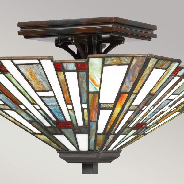 Plafonnier en métal verre 36,7 cm de large style Tiffany 2x E27