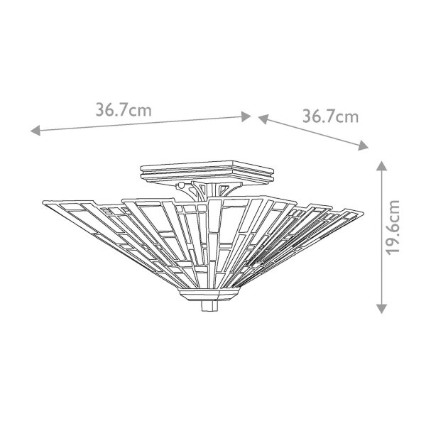 Plafonnier en métal verre 36,7 cm de large style Tiffany 2x E27