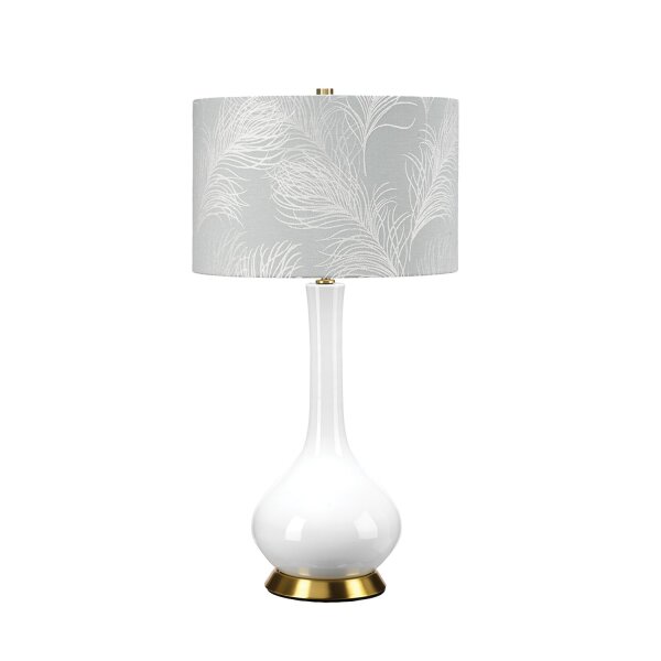 Lampe de chevet tissu céramique E27 69 cm rétro blanc gris