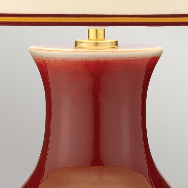 Lampe de table Porcelaine 56 cm Rouge Ecru E27 Abat-jour en tissu