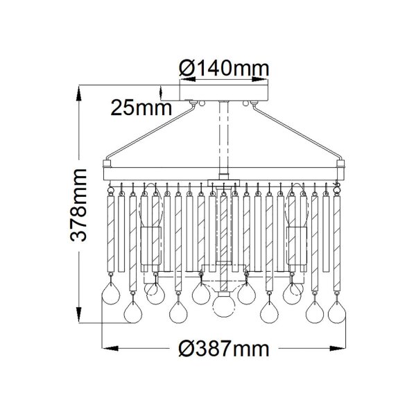 Lampe de plafonnier cristal métal D : 38,1 cm Chrome 3x E14 rond