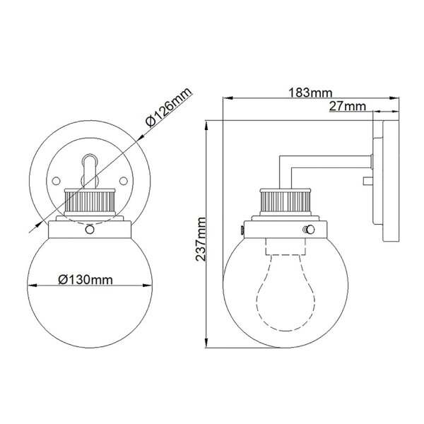Lampe de salle de bain murale IP44 H : 23,7 cm verre métal chromé