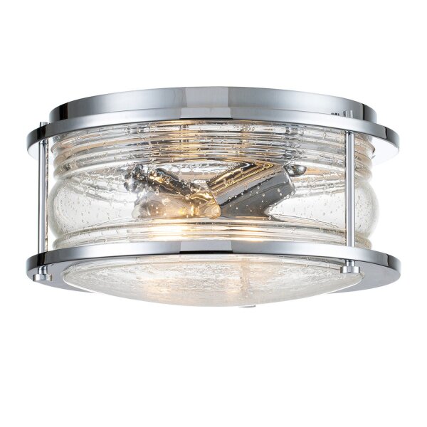 Lampe de salle de bain plafond chrome IP44 ronde Ø 30,5 cm 2x E27 métal verre