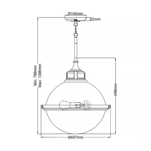 Suspension ronde Ø 45,7 cm métal verre 3x E27