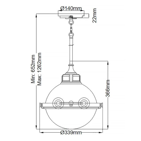 Lampe à suspendre métal verre E27 Ø 33,9 cm H : max. 126,2 cm