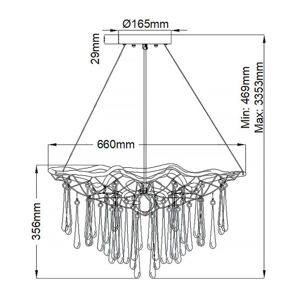 Lampe à suspendre or bruni L:66 cm en métal cristal 4x E14