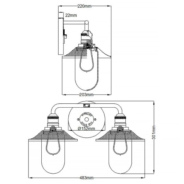 Lampe de salle de bain métal verre largeur 48,3 cm IP44 E27
