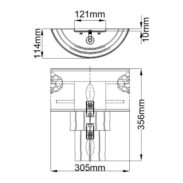 Applique murale petite L : 30,5 cm acier inoxydable cristal 2x E14 Up Down