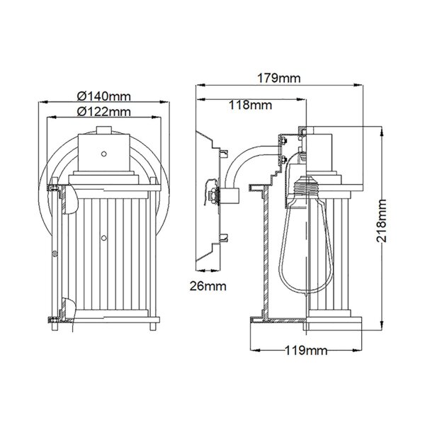 Lampe de salle de bain murale IP44 H : 21,8 cm Métal Verre E27