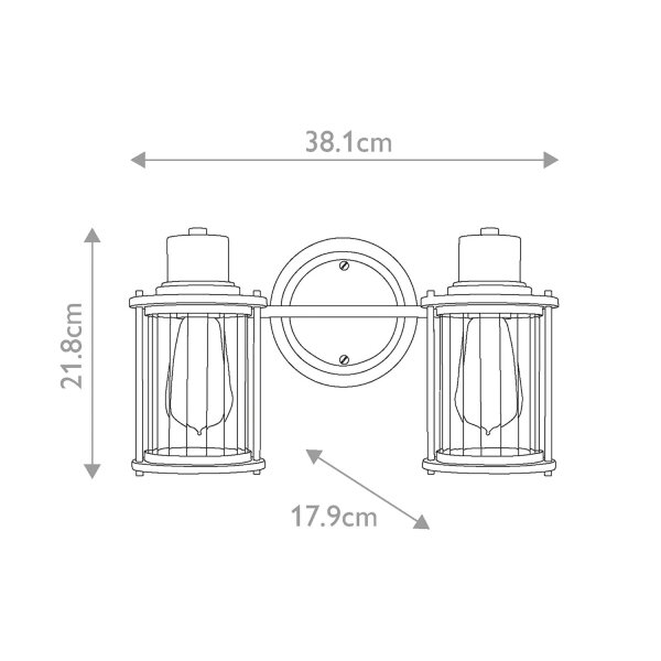 Applique salle de bain vintage IP44 L : 38,1 cm métal verre 2x E27