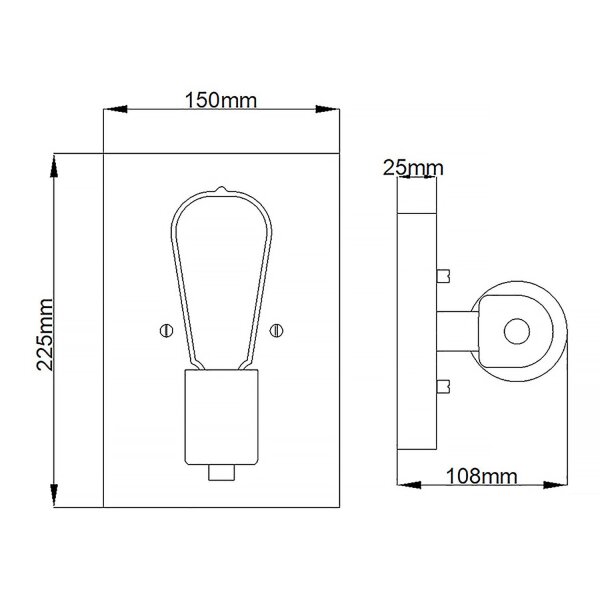Applique murale métal 22,5 cm de haut carrée petite pour E27 QUINT