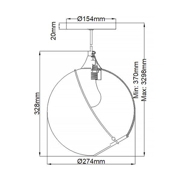 Suspension Boule Métal Verre E27 D : 27,4 cm Design Vintage