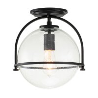 Plafonnier m&eacute;tal verre E27 rond &Oslash; 28,2 cm noir