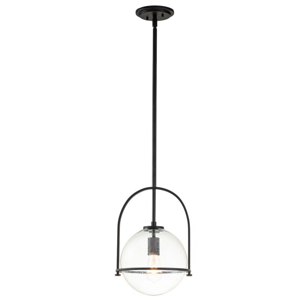 Suspension métal verre E27 ronde D : 28,9 cm noir