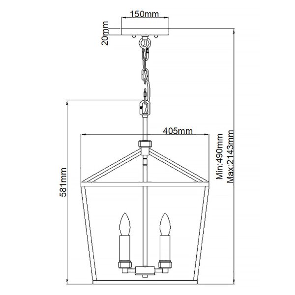 Suspension métal E14 40,5 cm de large H : max. 216,9 cm