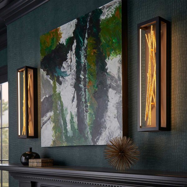 Applique murale LED métal H : 61 cm en noir or carré