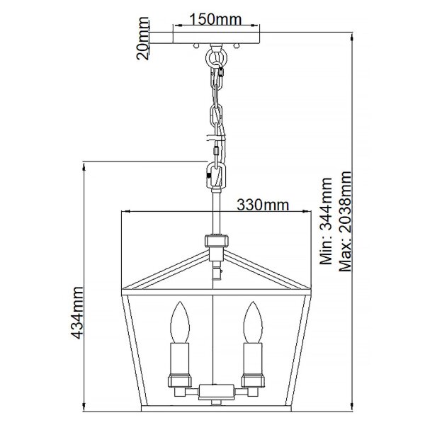 Suspension en métal L : 33 cm H : max. 202,2 cm E14