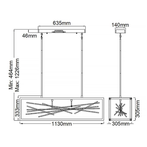 Suspension LED noir or 113 cm de long 3000 K réglable