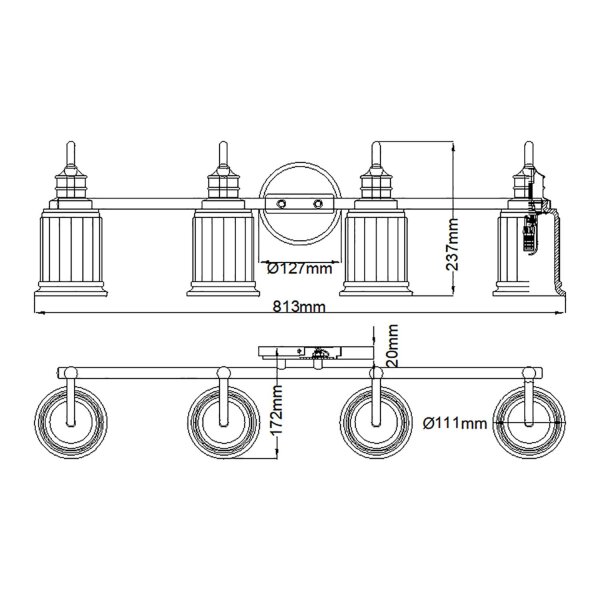 Applique salle de bain grande 91,3 cm de long avec G9 LED 3000 K