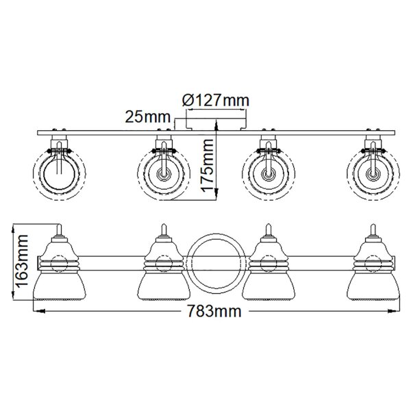 Applique salle de bain IP44 78,3 cm de large métal verre 4x G9 LED