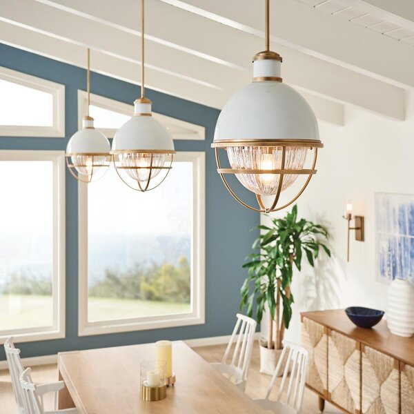 Suspension E27 D : 40,8 cm métal verre en laiton blanc