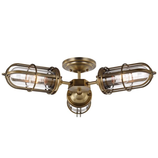 Plafonnier salle de bain IP44 L : 65,4 cm 3x E27 métal verre vintage