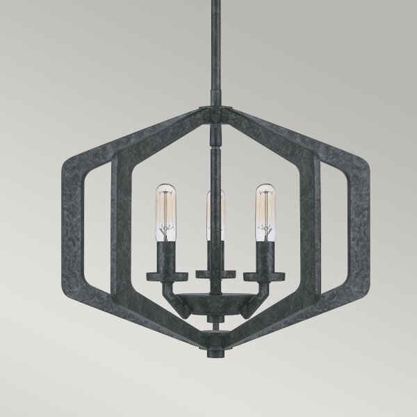 Lustre Rustique Noir Antique L : 40,6 cm 3x E14 Métal