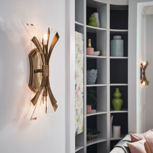 Applique murale cristal métal hauteur 43,8 cm en or bruni