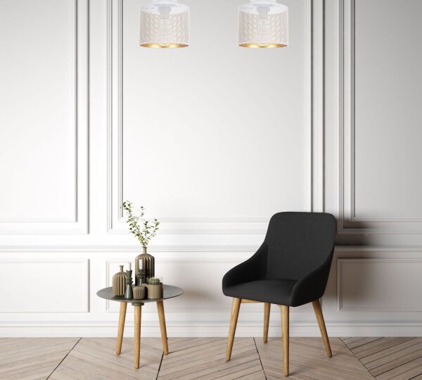 Lampe de plafonnier ronde en métal E27 Ø20 cm en blanc doré