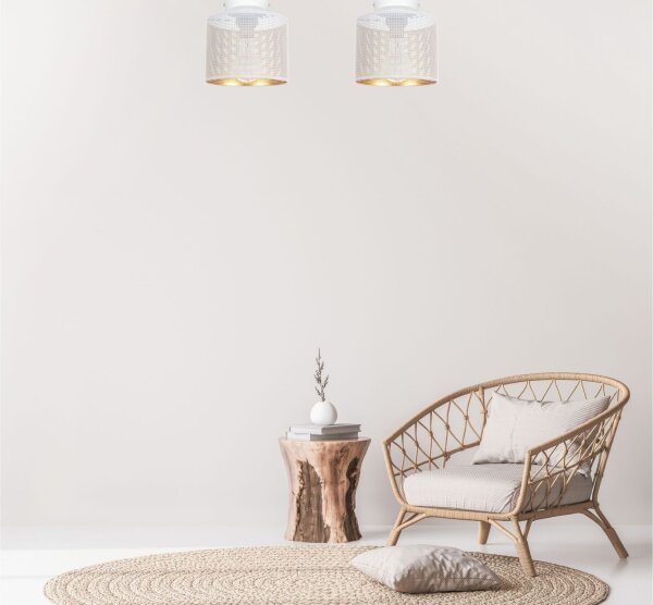 Lampe de plafonnier ronde en métal E27 Ø20 cm en blanc doré