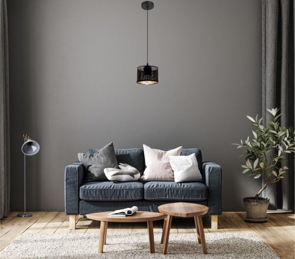 Lampe à suspendre métal Loft Design E27 L:15 cm Noir Or