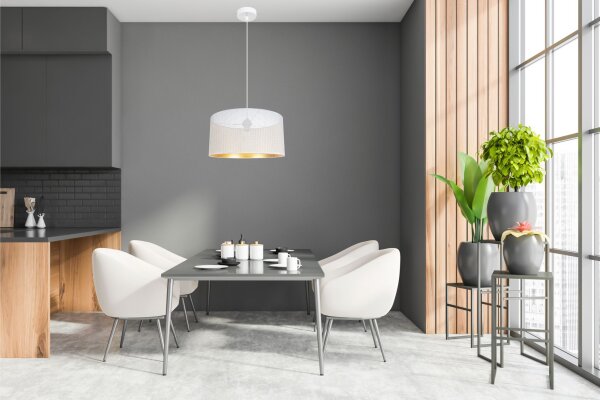 Suspension Métal Loft Design E27 L:40 cm Blanc Or