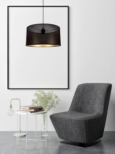 Suspension métal Loft E27 ronde L:40 cm noir or