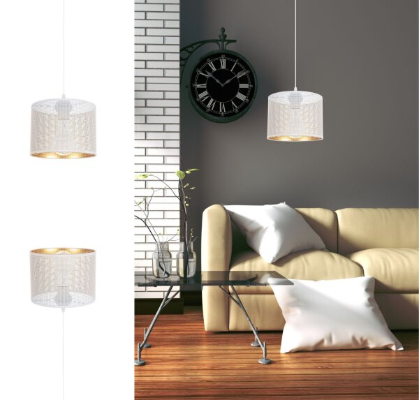 Suspension métal blanc or E27 ronde Ø20 cm Loft