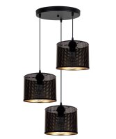 Lampe &agrave; suspendre m&eacute;tal noir or E27 3-flmg...