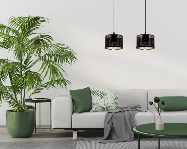 Longue lampe à suspendre métal noir or E27 2-flmg 45 cm