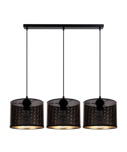 Suspension métal noir or E27 3-flmg 70 cm de long