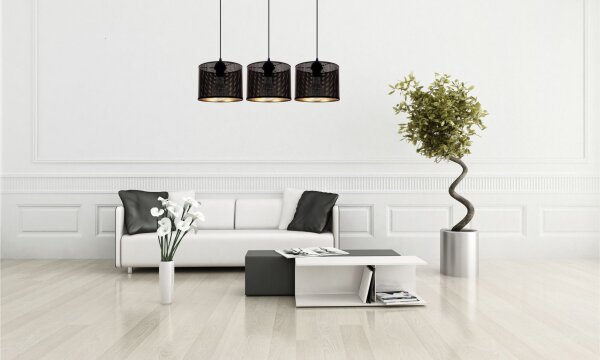 Suspension métal noir or E27 3-flmg 70 cm de long