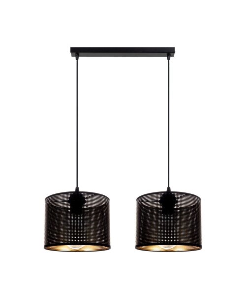 Suspension métal noir or E27 2-flmg 50 cm de long