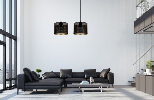 Suspension métal noir or E27 2-flmg 50 cm de long