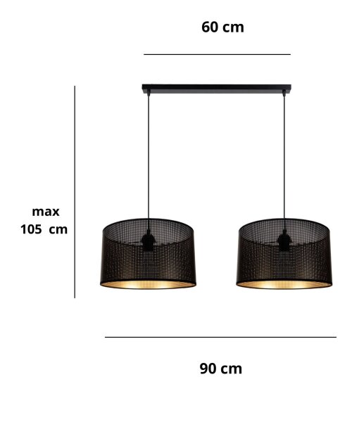 Grande lampe suspendue métal noir or E27 L:90 cm